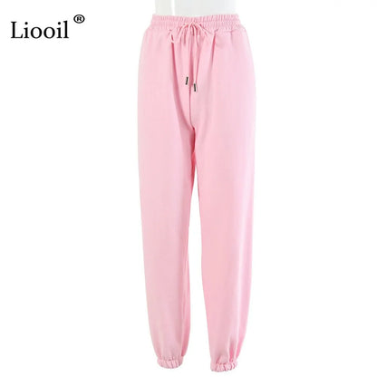 High Waist Loose Fleece Sweatpants Trousers With Pocket