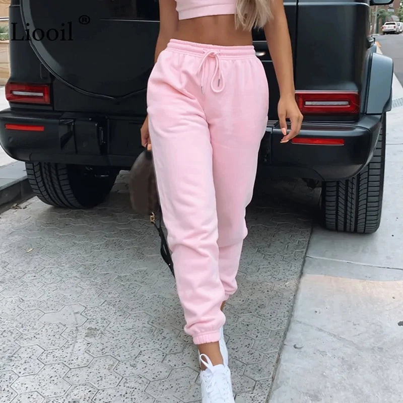 High Waist Loose Fleece Sweatpants Trousers With Pocket